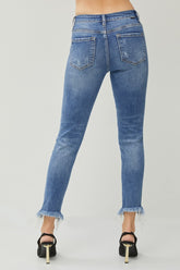 RISEN Distressed Frayed Hem Slim Jeans - Trendy High-Quality Denim